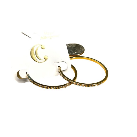 Charming Charlie MRSP $22 Gold Tone Rhinestone Hoop Earrings Hypoallergenic Pier - Picture 6 of 6